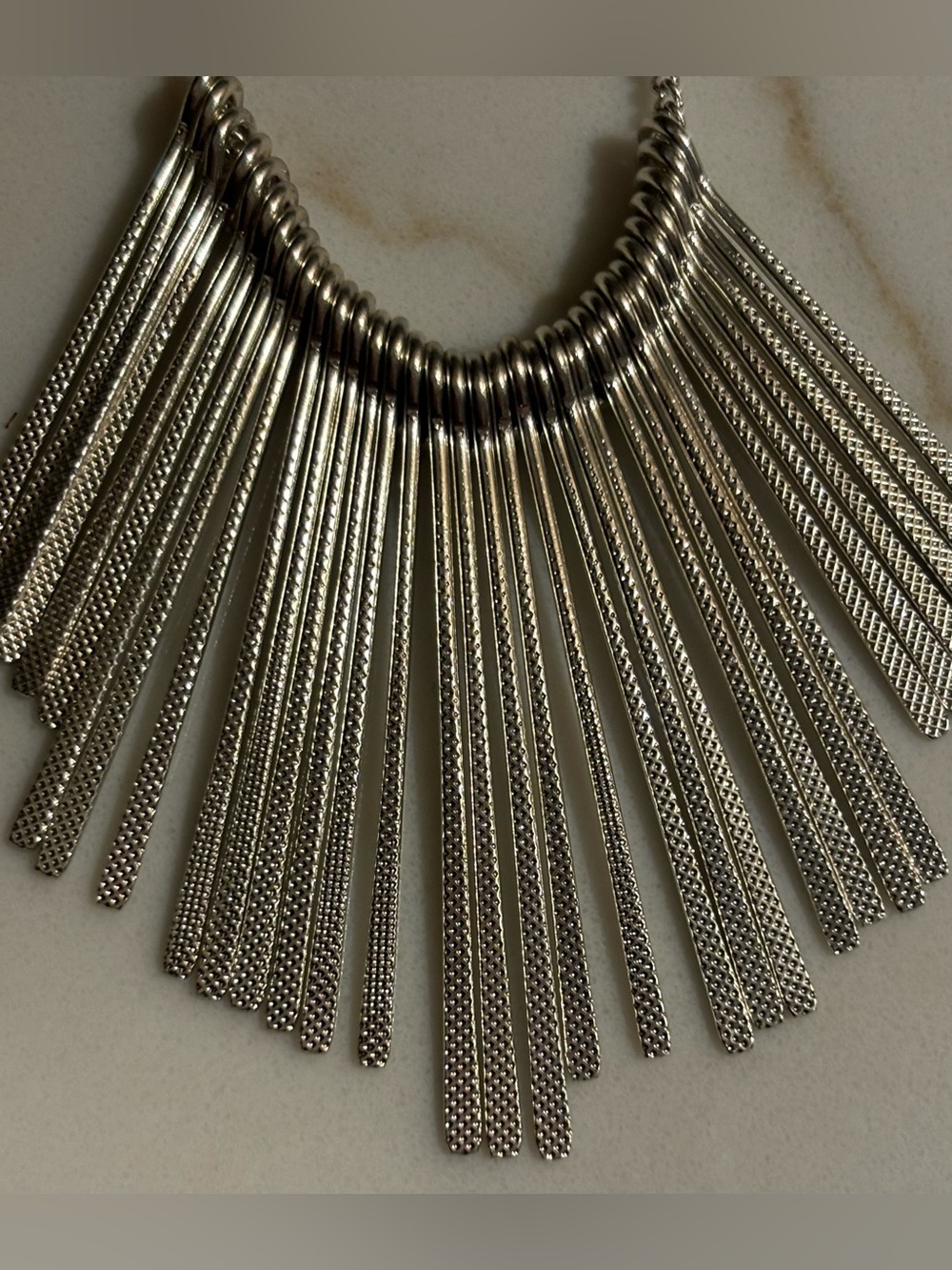 Statement Silver Fringe Long Necklace